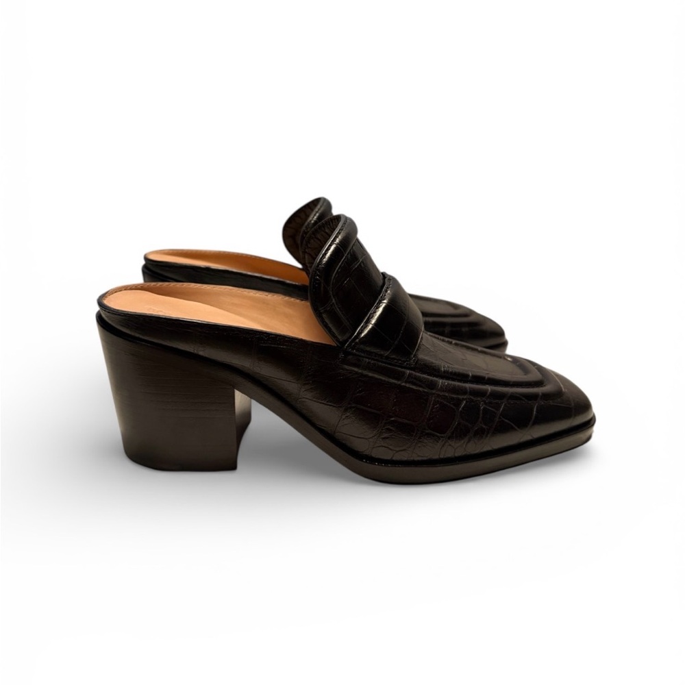 Bottega Veneta Black Croc-Embossed Leather Mules - Picture 3 of 7
